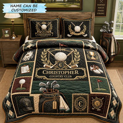 Champions Heritage Personalized Golf 3-Piece Quilted Bedding Set QTCUZ GFTOHNL1906