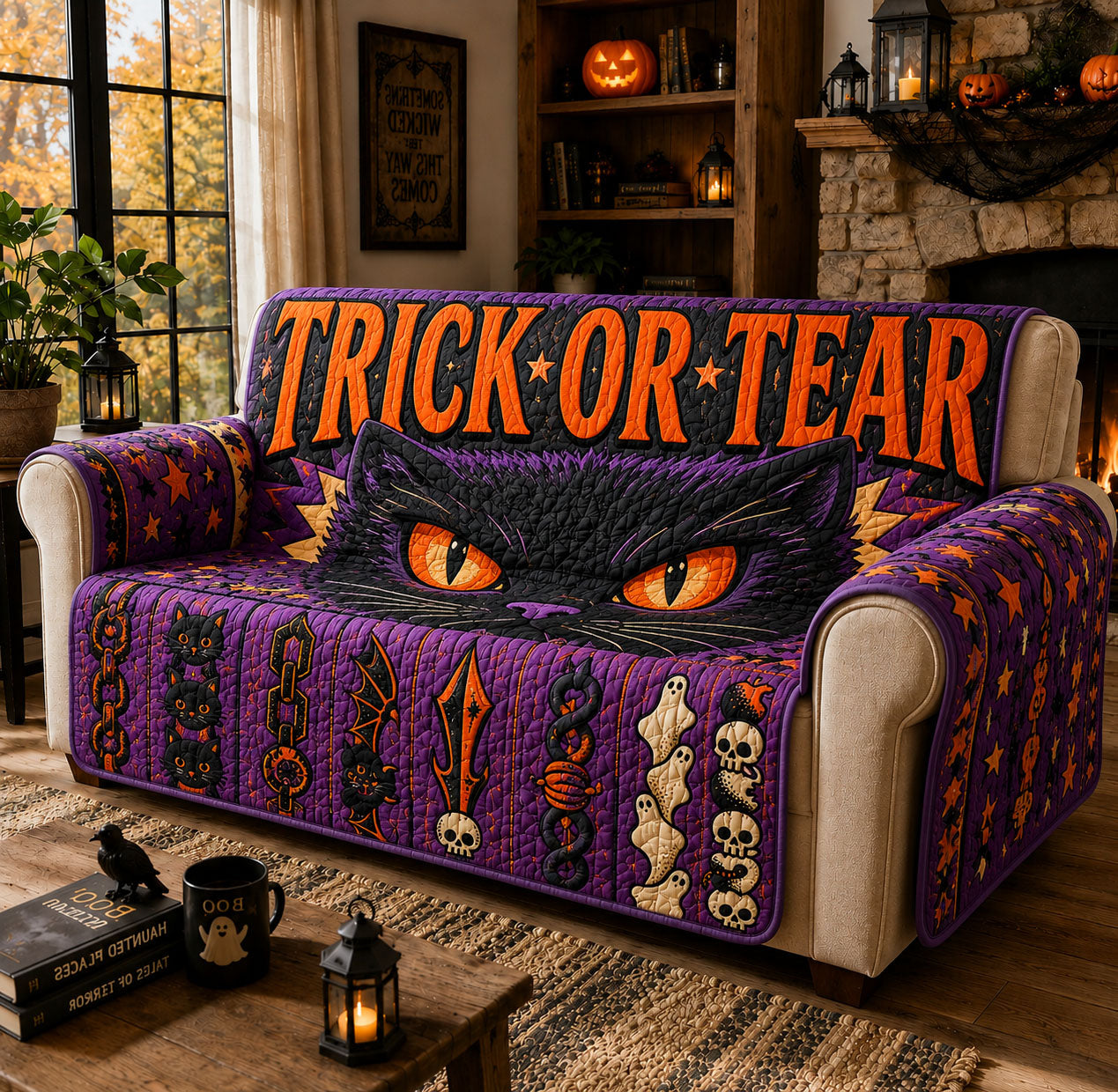 Trick Or Treat Watcher Quilted Sofa Cover GFTOHNL1926