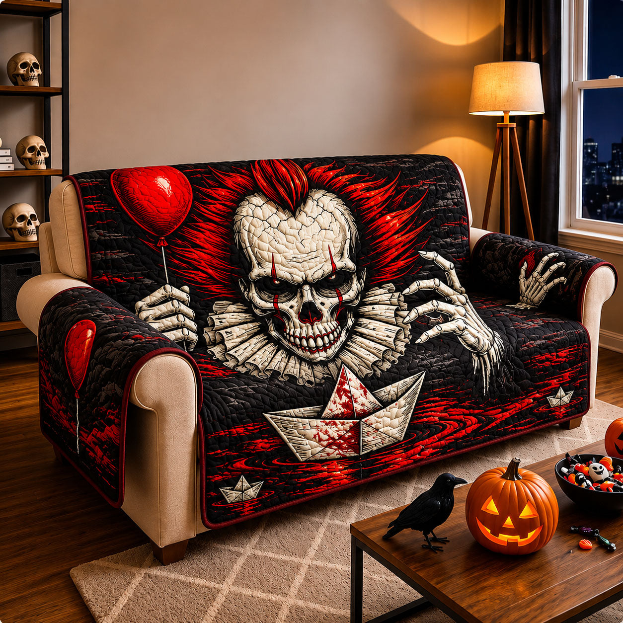 Crimson Carnival Nightmare Quilted Sofa Cover GFTOHNL1927