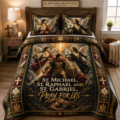 Archangels Pray For Us 3-Piece Quilted Bedding Set GFTOHNL1964
