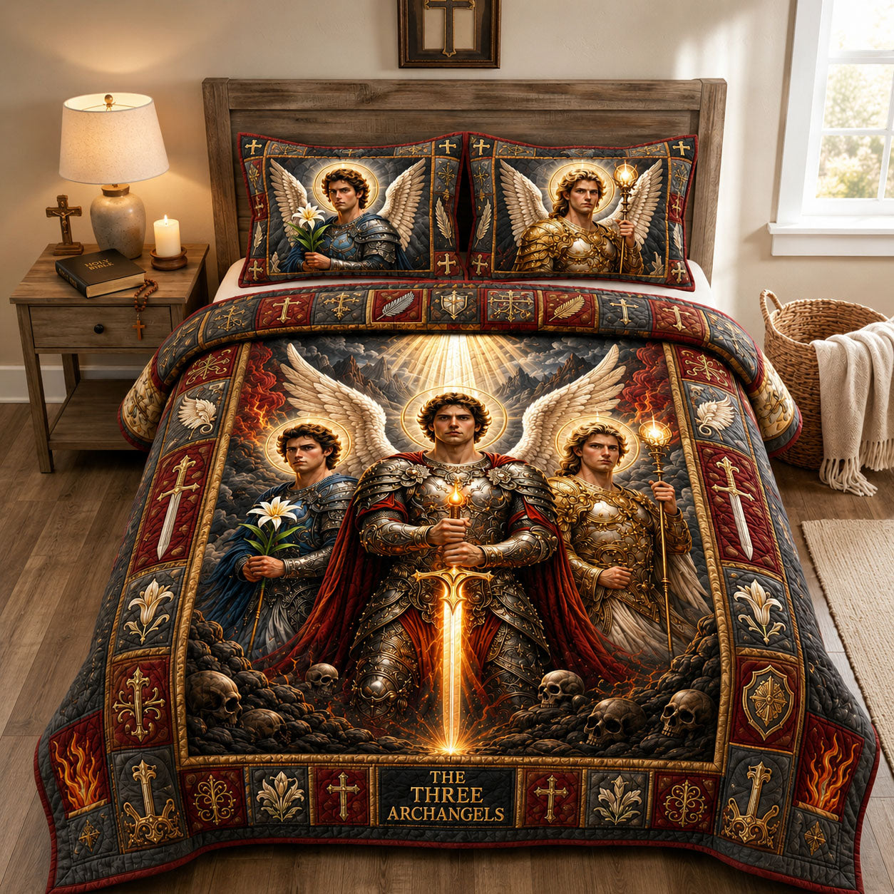 Three Heavenly Warriors 3-Piece Quilted Bedding Set GFTOHNL1967