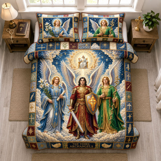 Heavenly Guardian Archangels 3-Piece Quilted Bedding Set GFTOHNL1969