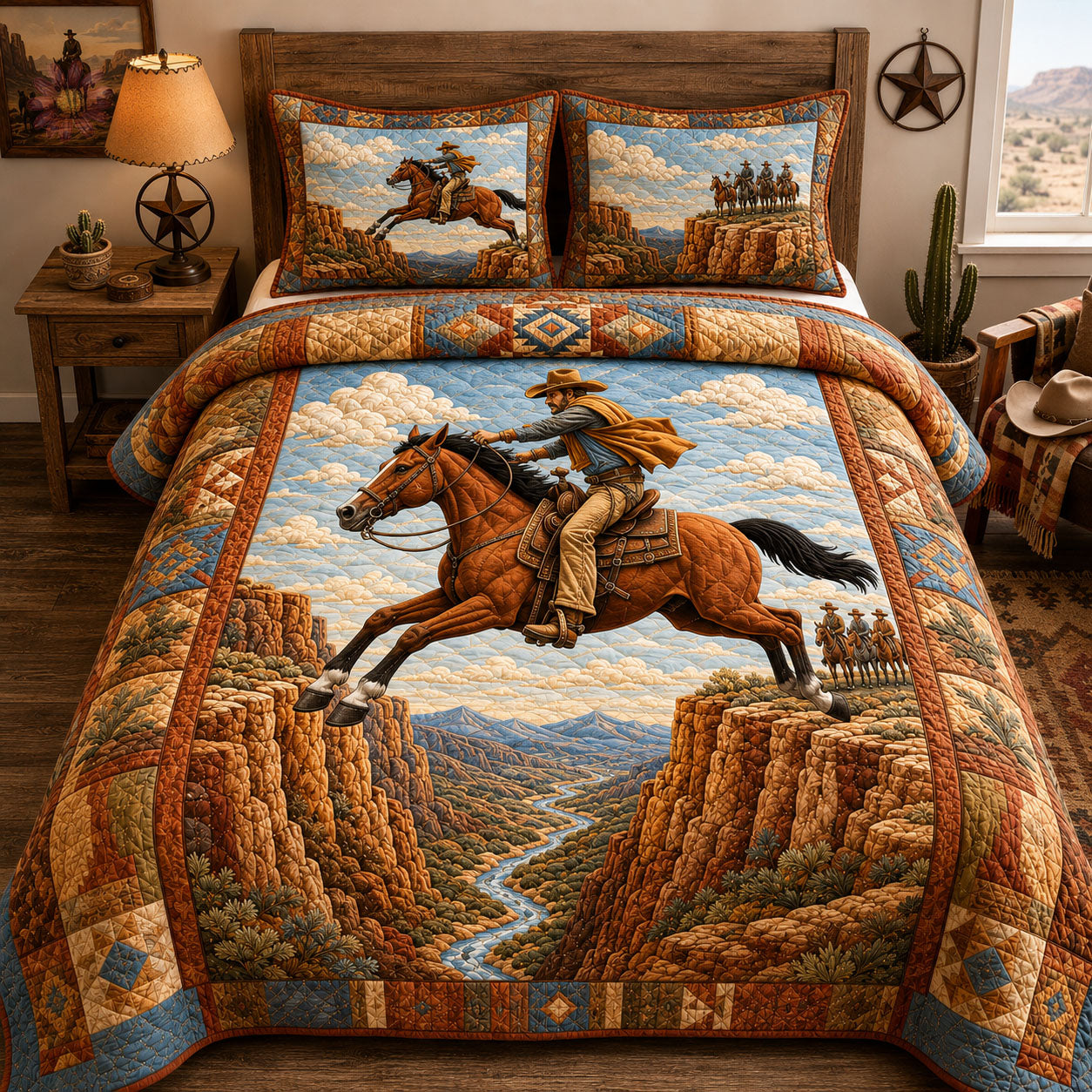 Canyon Leap Cowboy 3-Piece Quilted Bedding Set GFTOHNL1971