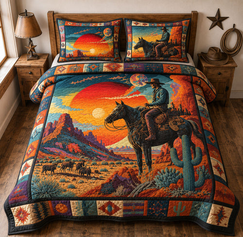 Lone Rider Sunset 3-Piece Quilted Bedding Set GFTOHNL1976