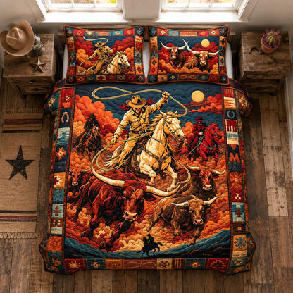 Texas Cattle Roundup 3-Piece Quilted Bedding Set GFTOHNL1977