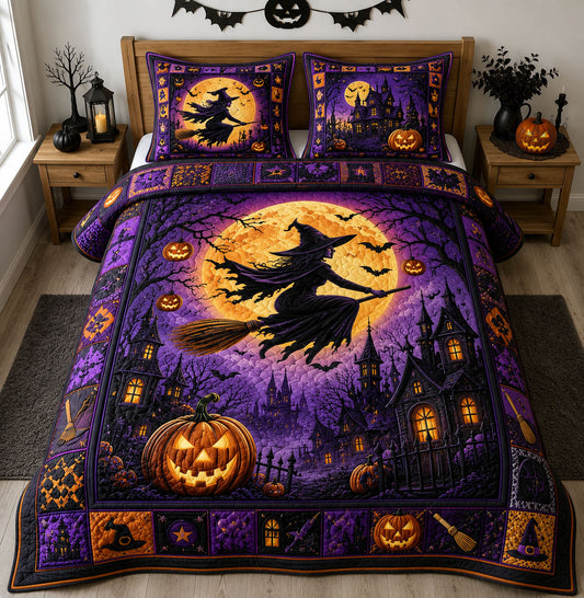 Moonlit Witch Flight 3-Piece Quilted Bedding Set GFTOHNL2010