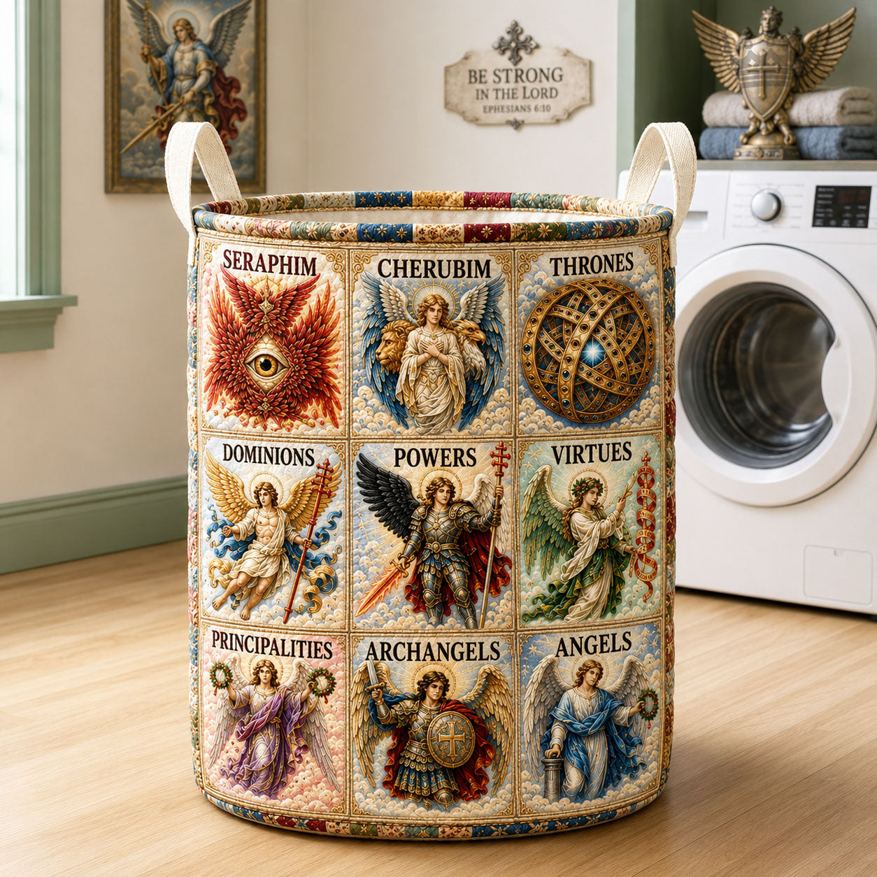 The Nine Choirs of Angels Quilted Laundry Basket GFTOHNL2017