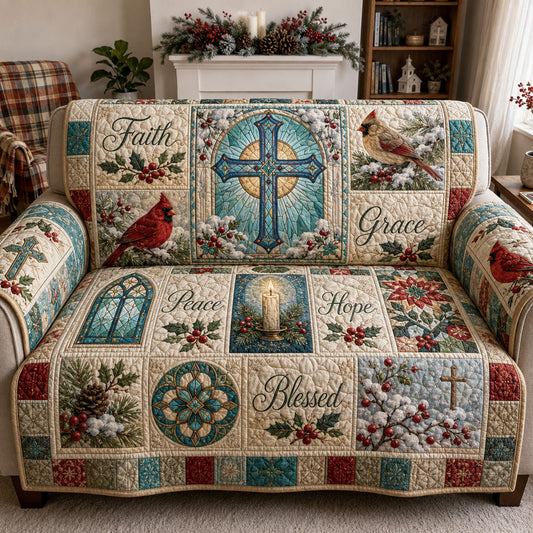 Winter Cardinal Faith And Grace Quilted Sofa Cover GFTOHNL2018