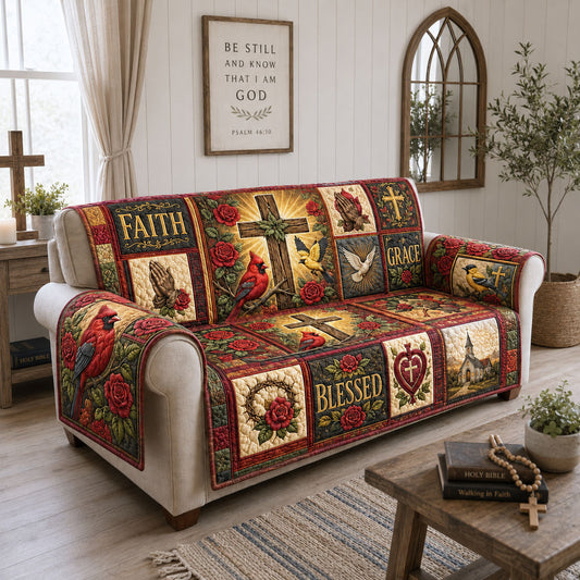 Cardinal Rose Garden Of Faith Quilted Sofa Cover GFTOHNL2019