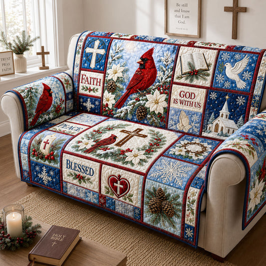 God Is With Us Winter Cardinal Quilted Sofa Cover GFTOHNL2020
