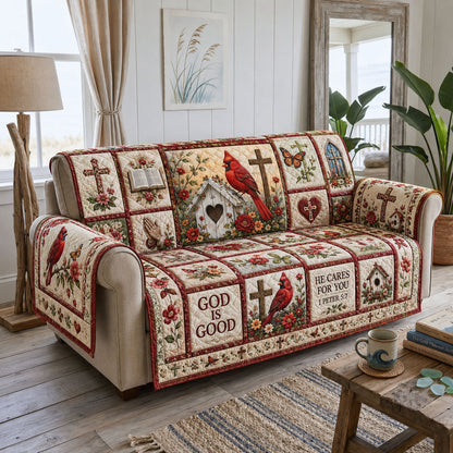 He Cares for You Cardinal Garden Quilted Sofa Cover GFTOHNL2023