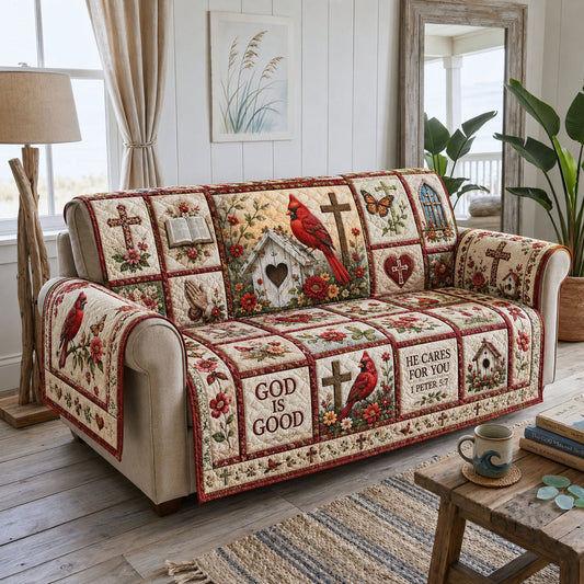 He Cares for You Cardinal Garden Quilted Sofa Cover GFTOHNL2023