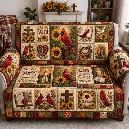Sunflower Cardinal Blessed Faith Quilted Sofa Cover GFTOHNL2024