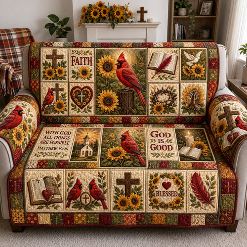 Sunflower Cardinal Blessed Faith Quilted Sofa Cover GFTOHNL2024