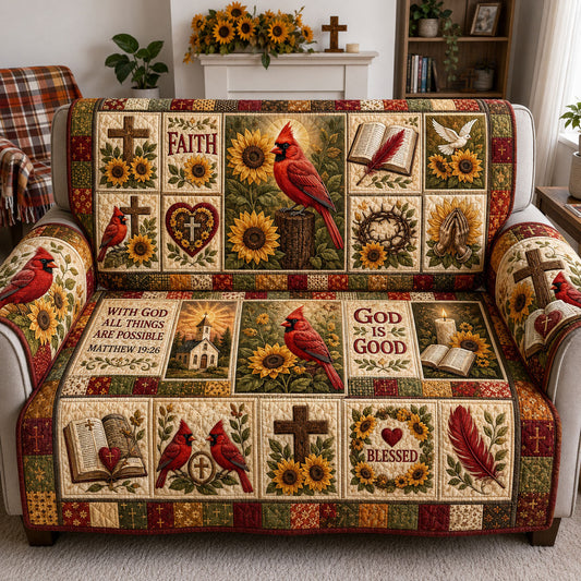 Sunflower Cardinal Blessed Faith Quilted Sofa Cover GFTOHNL2024