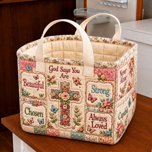 Beautiful Chosen Strong Floral Cross Quilted Storage Basket GFTOHNL2026