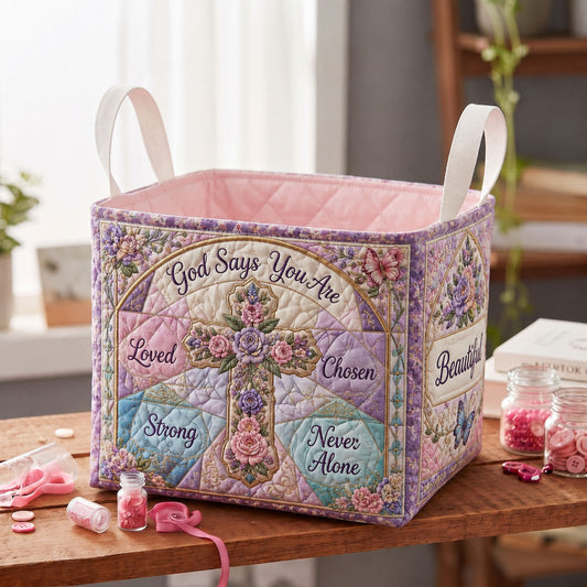 Pastel Stained Glass Faith Cross Quilted Storage Basket GFTOHNL2027