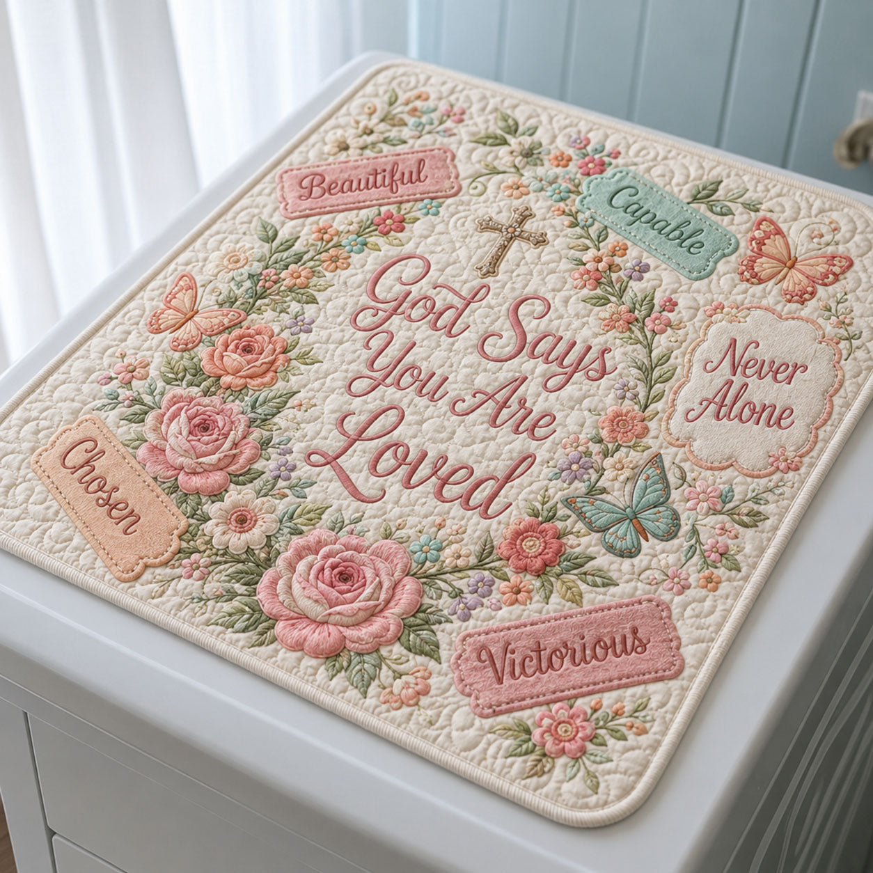 God Says You Are Loved Floral Quilted Washer and Dryer Cover GFTOHNL2028 C2