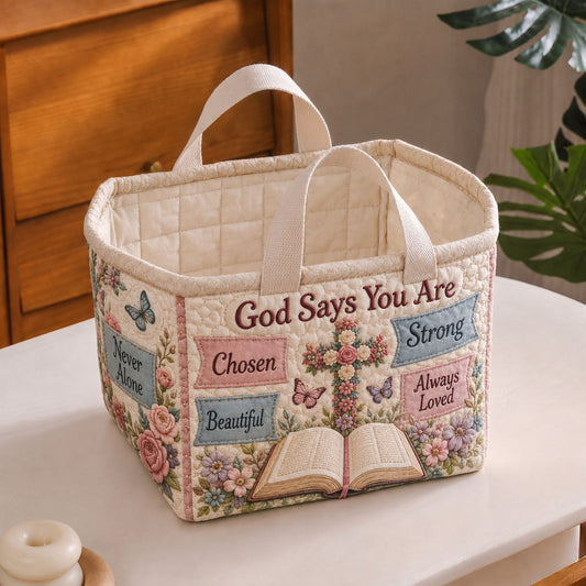 Open Bible Floral Cross Quilted Storage Basket GFTOHNL2029