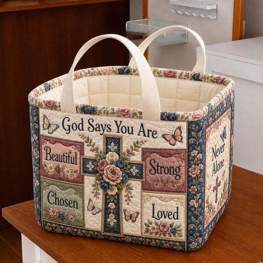 Navy Rose Floral Cross Quilted Storage Basket GFTOHNL2031