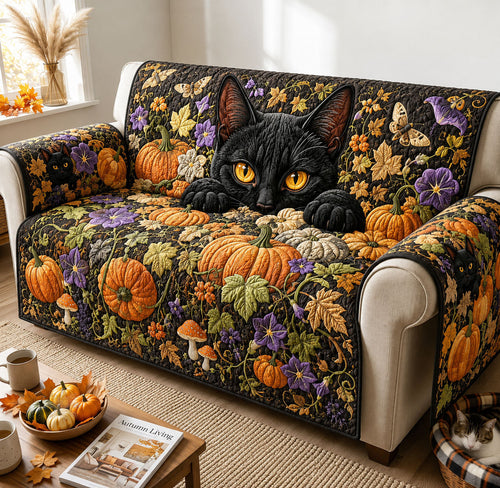 Midnight Pumpkin Cat Watch Quilted Sofa Cover GFTOHNL2093
