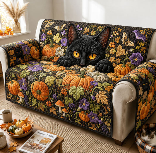 Midnight Pumpkin Cat Watch Quilted Sofa Cover GFTOHNL2093