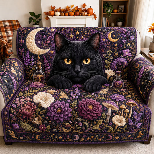 Moonlit Mystic Cat Garden Quilted Sofa Cover GFTOHNL2095