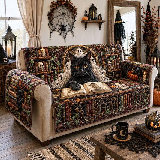 Ghost Keeper Library Cat Quilted Sofa Cover GFTOHNL2099