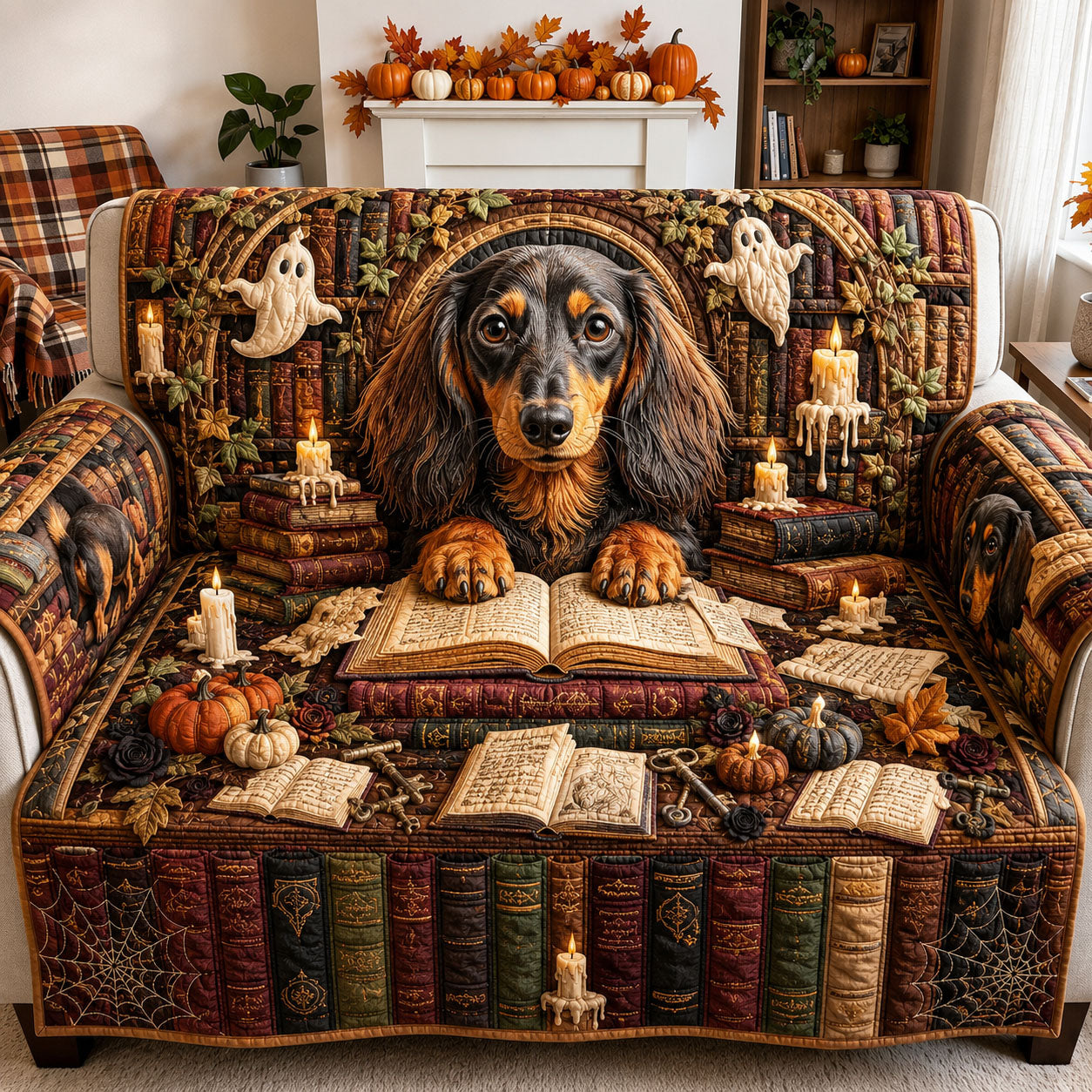 Haunted Library Hound Quilted Sofa Cover GFTOHNL2102