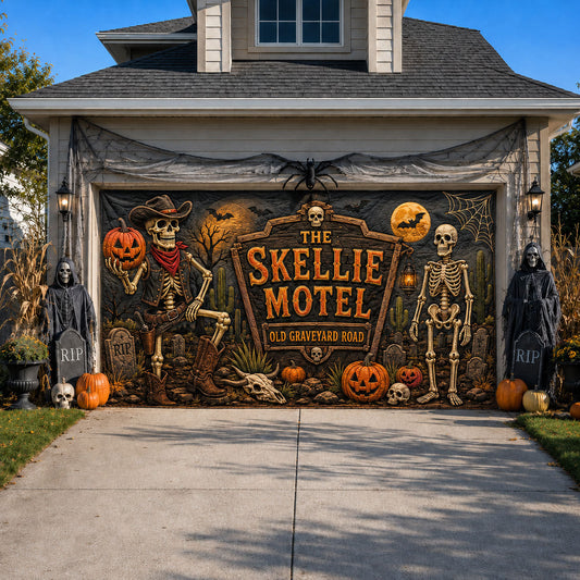 Skeleton Roadside Motel Garage Door Banner GFTOHNL2107