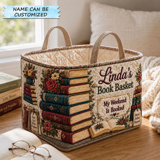 Weekend Booked Library Quilted Storage Basket QTCUZ GFTOHNL2178