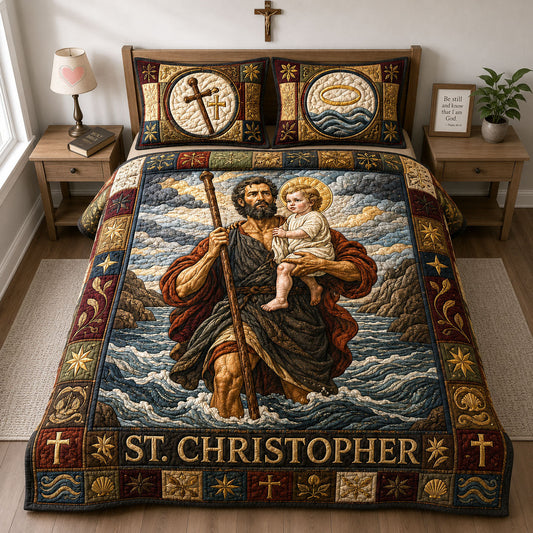 Saint Christopher Guardian Of The Waters 3-Piece Quilted Bedding Set GFTOHNL2184