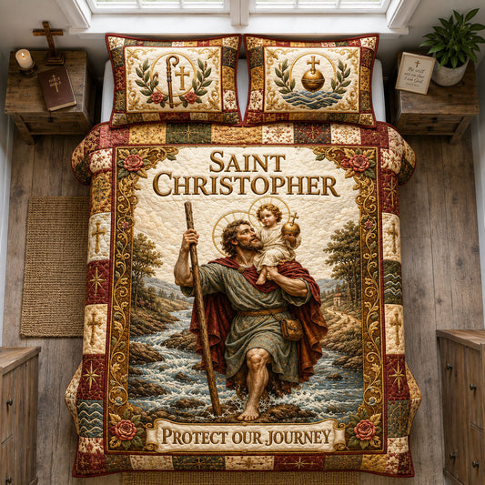 Saint Christopher Protector 3-Piece Quilted Bedding Set GFTOHNL2186