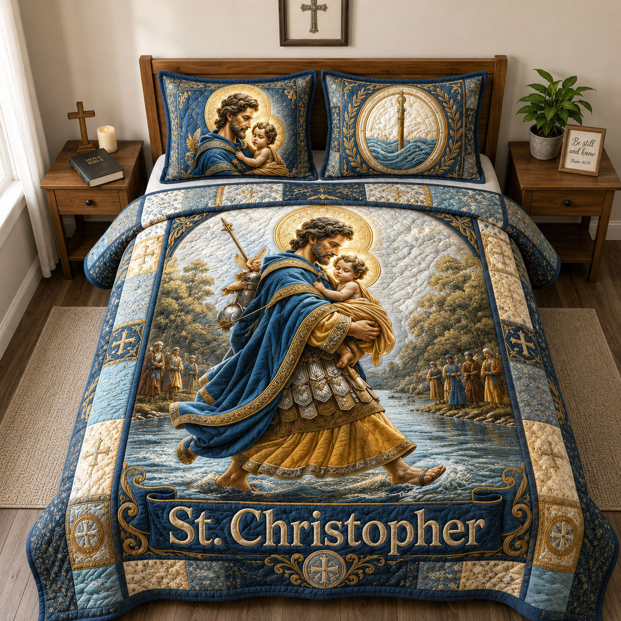 Saint Christopher Guardian Of The Sacred Crossing 3-Piece Quilted Bedding Set GFTOHNL2188