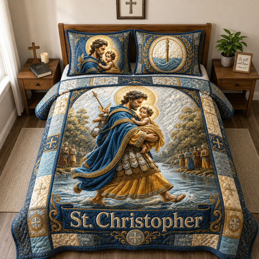 Saint Christopher Guardian Of The Sacred Crossing 3-Piece Quilted Bedding Set GFTOHNL2188