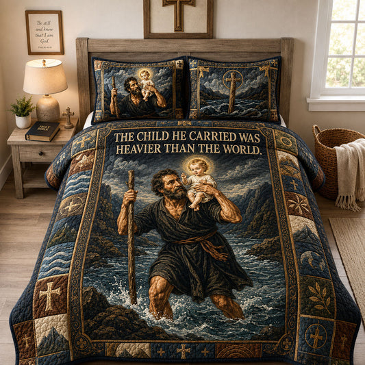 Saint Christopher Christ Bearer 3-Piece Quilted Bedding Set GFTOHNL2189