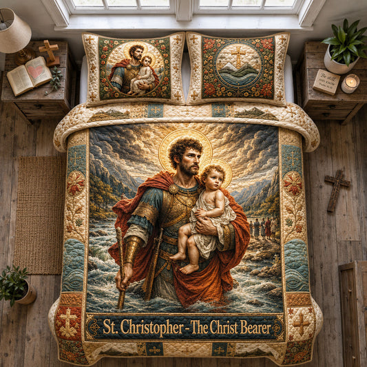 Saint Christopher Bearer Of Christ 3-Piece Quilted Bedding Set GFTOHNL2190