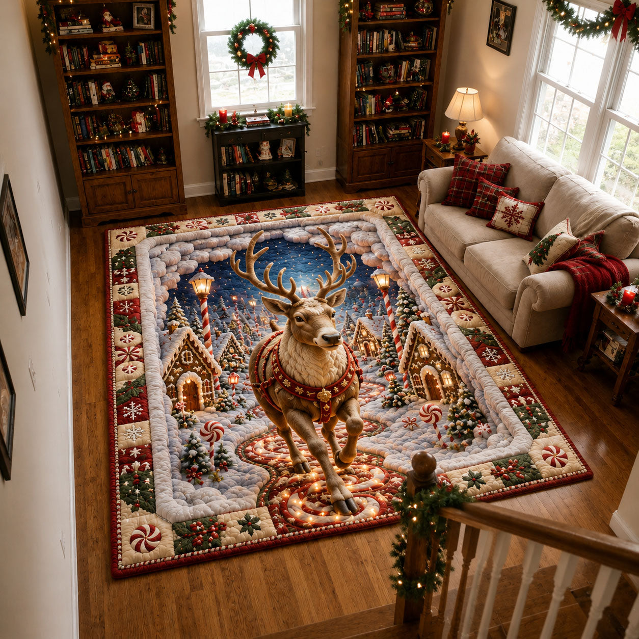 Reindeer Journey Through Candyland Area Rug GFTOHNL2194