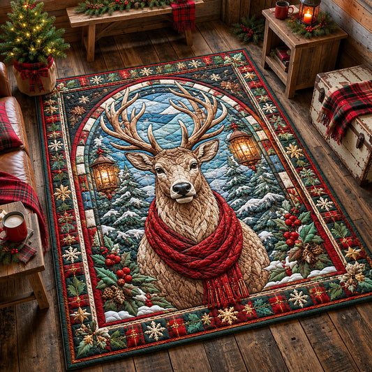 Winter Reindeer In Scarlet Scarf Area Rug GFTOHNL2196