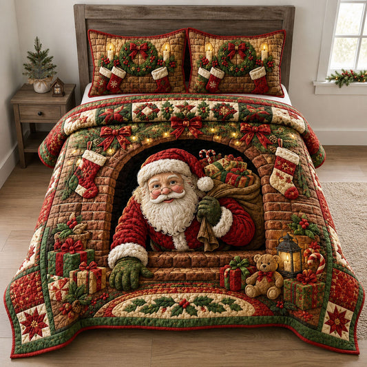 Santa Hearth Blessing 3-Piece Quilted Bedding Set GFTOHNL2219