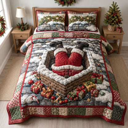 Santa Chimney Surprise 3-Piece Quilted Bedding Set GFTOHNL2220
