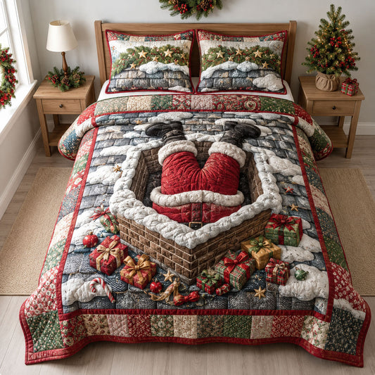 Santa Chimney Surprise 3-Piece Quilted Bedding Set GFTOHNL2220