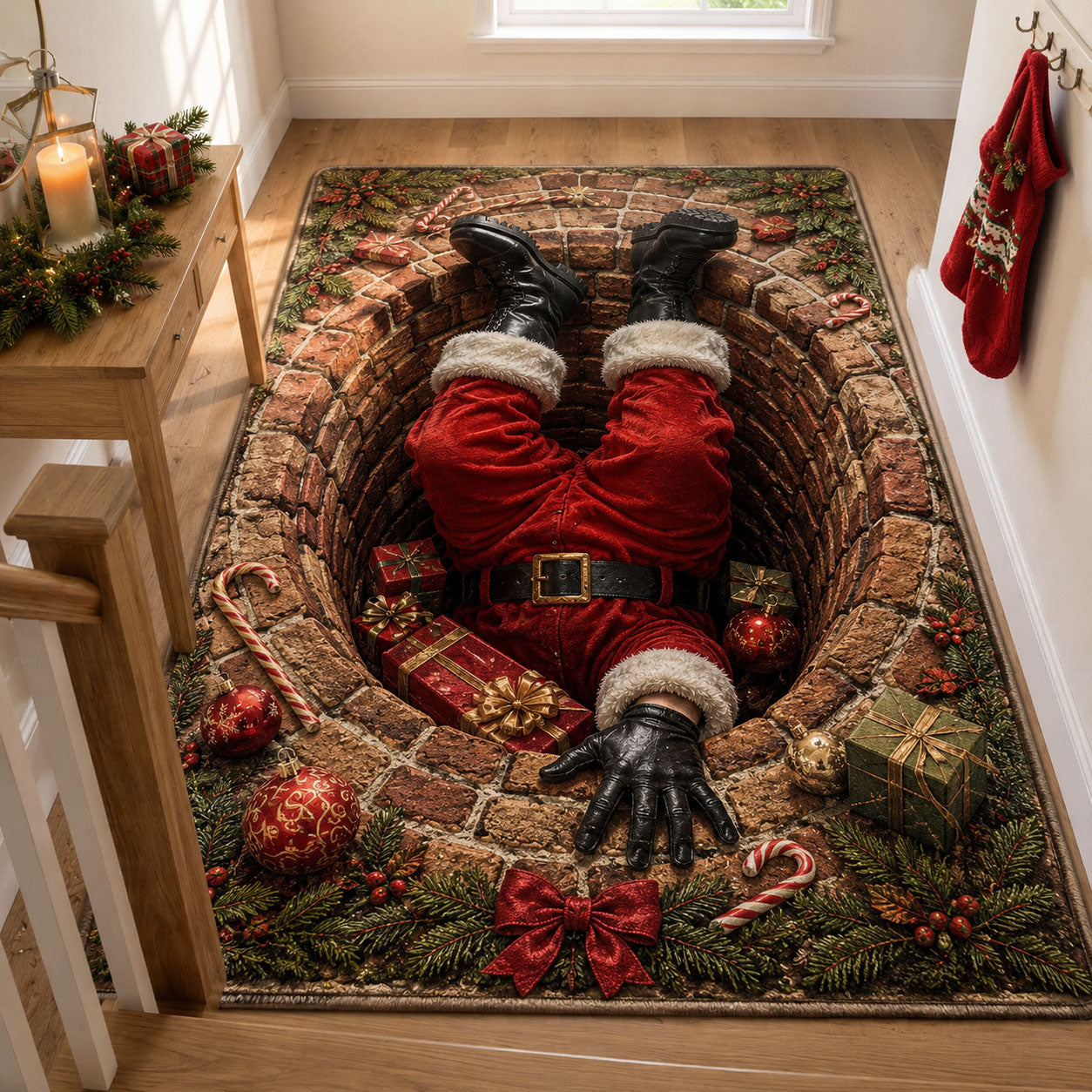 Santa Chimney Tumble Area Rug GFTOHNL2227