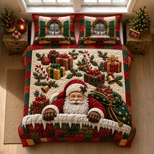 Santa Snow Window Wonder 3-Piece Quilted Bedding Set GFTOHNL2254