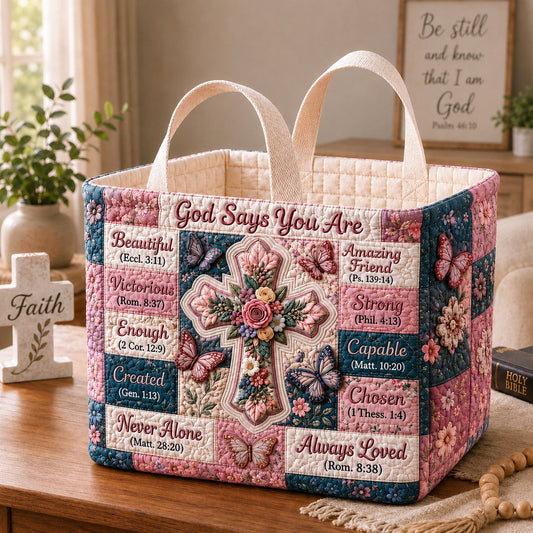 God Says You Are Blessed Quilted Storage Basket GFTOHNL2264