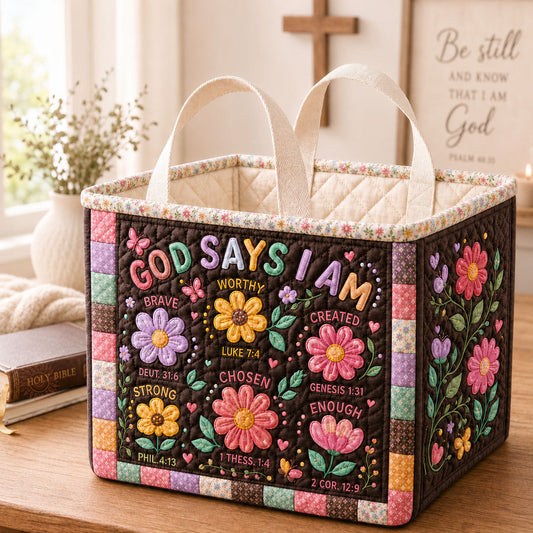 God Says I Am Worthy Quilted Storage Basket GFTOHNL2270