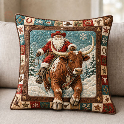 Cowboy Santa Longhorn Christmas Quilted Pillow Case GFTOHNL2271