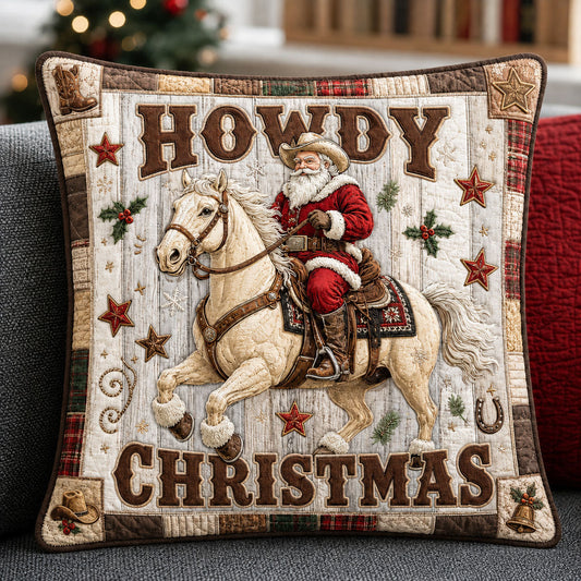 Howdy Christmas Santa On Horse Quilted Pillow Case GFTOHNL2273