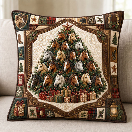 Christmas Horse Tree Quilted Pillow Case GFTOHNL2274