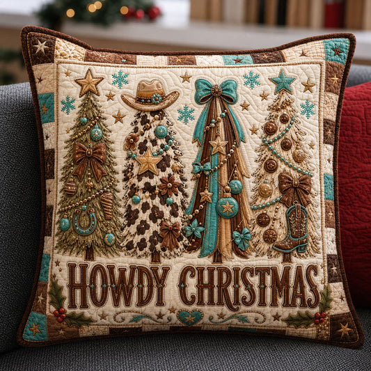 Howdy Christmas Western Trees Quilted Pillow Case GFTOHNL2275